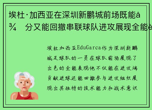 埃杜·加西亚在深圳新鹏城前场既能得分又能回撤串联球队进攻展现全能表现